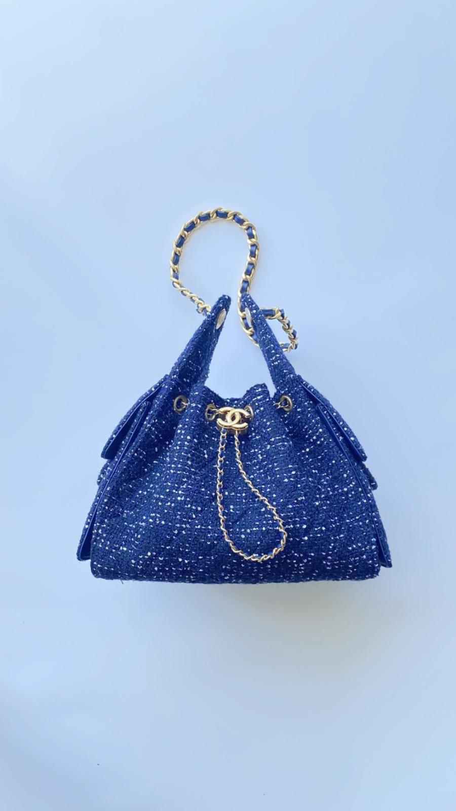 [팬더샵] 샤넬 25백 트위드 블루 스몰, 미듐