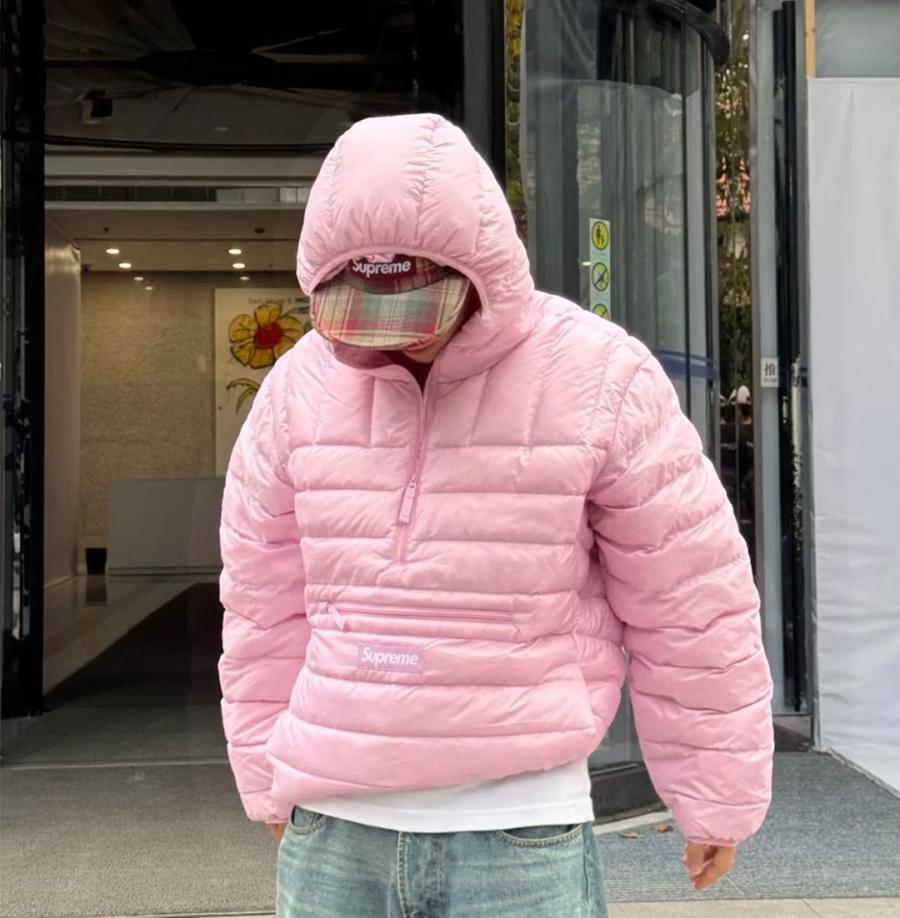 슈프림 마이크로 다운 하프 지퍼 후드 풀오버 남녀공용 (3컬러)