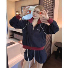 미우미우 핀스트라이프 블루종 자켓 & 숏팬츠