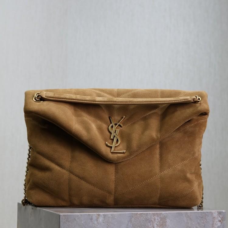 생로랑 루루 푸퍼 스웨이드 숄더백 미니, 스몰, 미듐