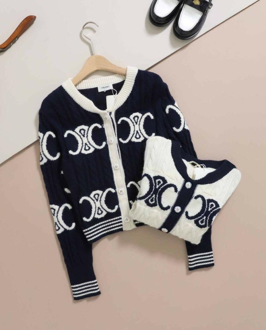 셀린느 리브드 울 크루넥 니트 가디건 2컬러 (국내배송)