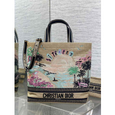디올 자수 라탄 토트백 미듐, 라지