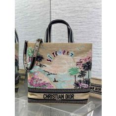 디올 자수 라탄 토트백 미듐, 라지