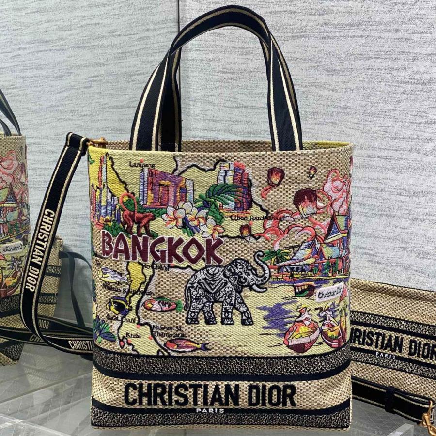 디올 자수 라탄 토트백 미듐, 라지