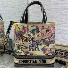 디올 자수 라탄 토트백 미듐, 라지