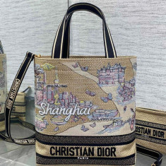 디올 자수 라탄 토트백 미듐, 라지