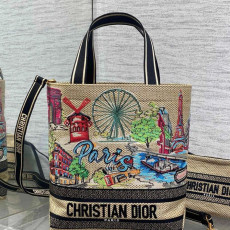 디올 자수 라탄 토트백 미듐, 라지