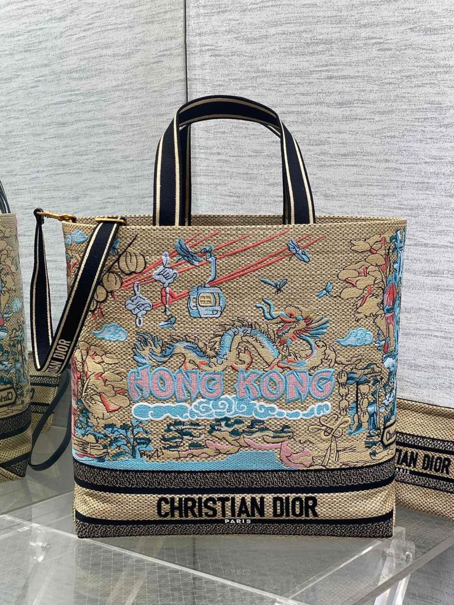 디올 자수 라탄 토트백 미듐, 라지