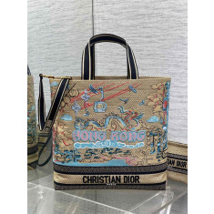 디올 자수 라탄 토트백 미듐, 라지