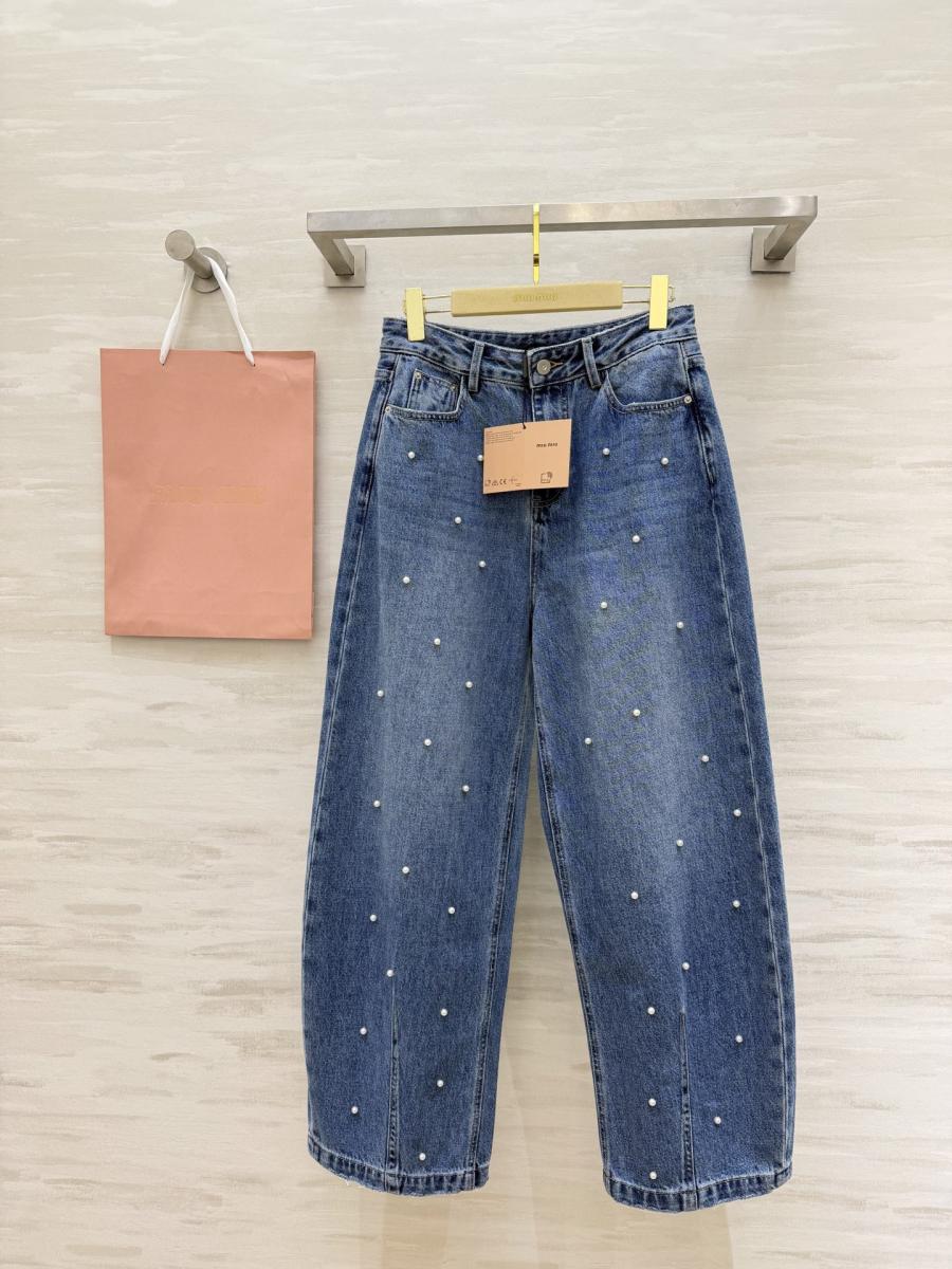 미우미우 진주 데님 팬츠