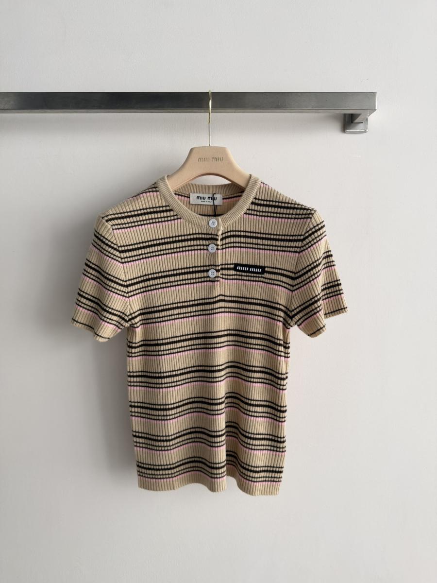 미우미우 골지 스트라이프 티셔츠 3컬러