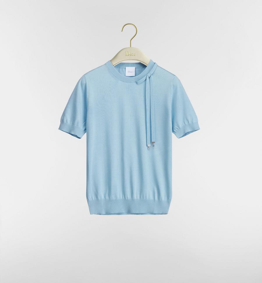 디올 넥리본 반팔 니트 2컬러