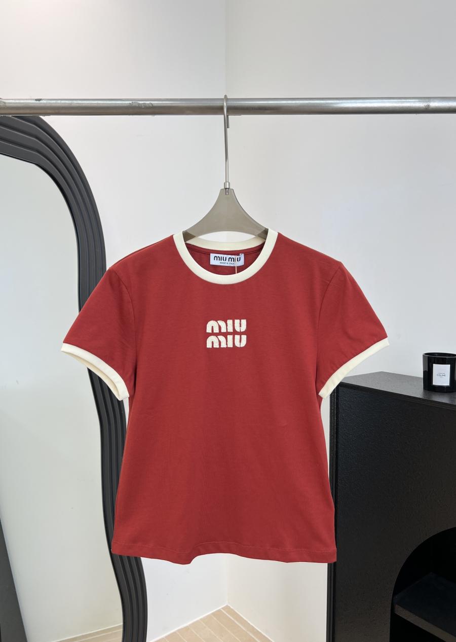미우미우 배색 반팔 티셔츠
